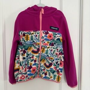 Lands’ End Pink Floral Fleece Hooded Full Zip Jacket Size 5T